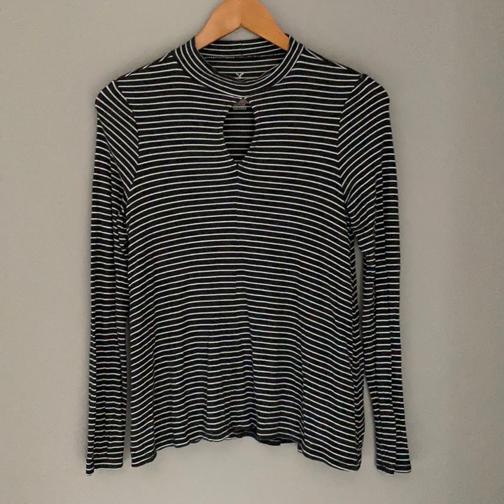 Mock neck striped long sleeve